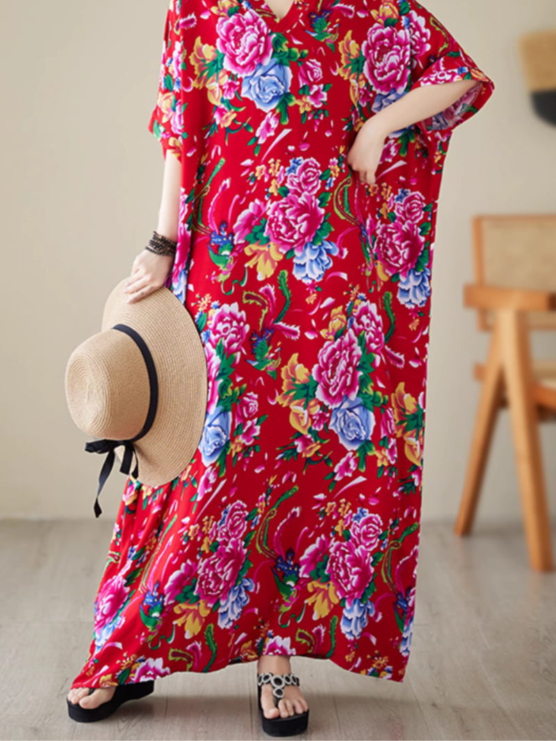 Elegance Cool Flower Kaftan Dress - Fashionpara
