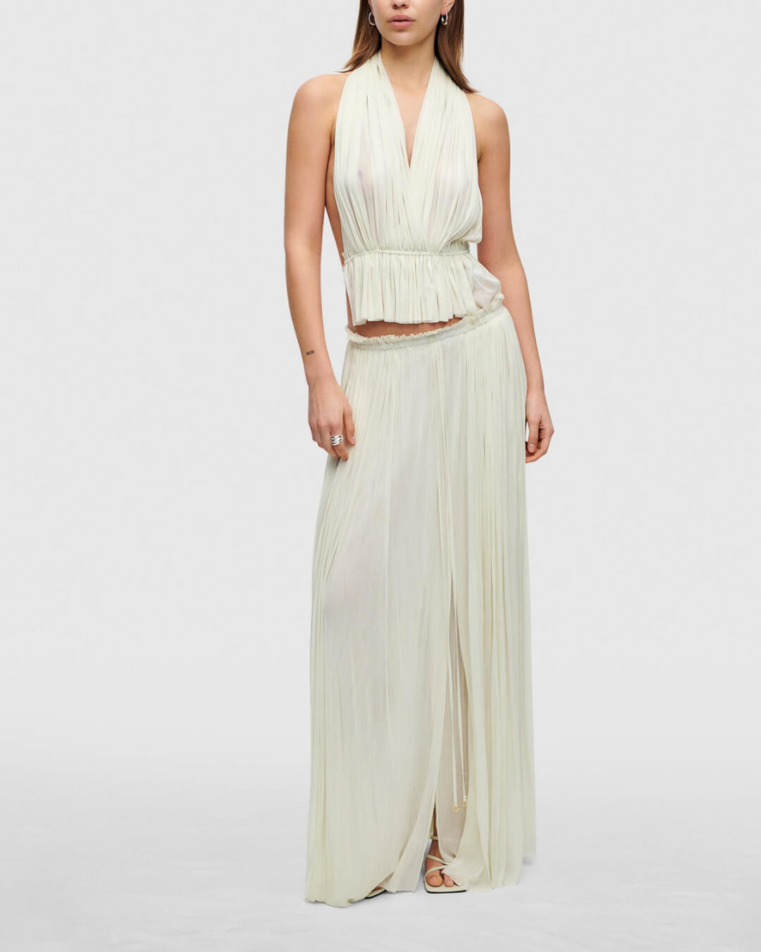 Tulle Pleated Elastic Waist Back LACE-UP Adjustable Halter Tank&Skirt - Fashionpara