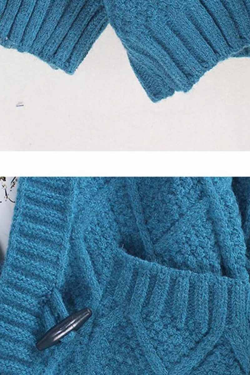 Florcoo Ribbed Horn Buckle Cardigan with Pockets - 4 Colors