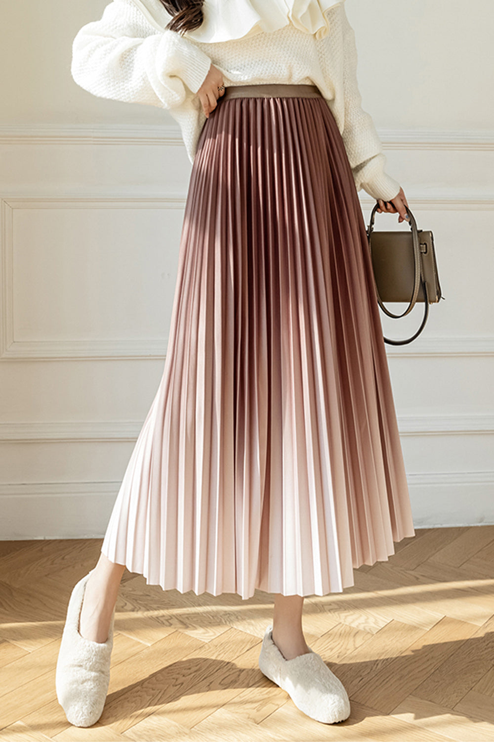 High Waist Pleated Gradient Colors Skirts - Fashionpara