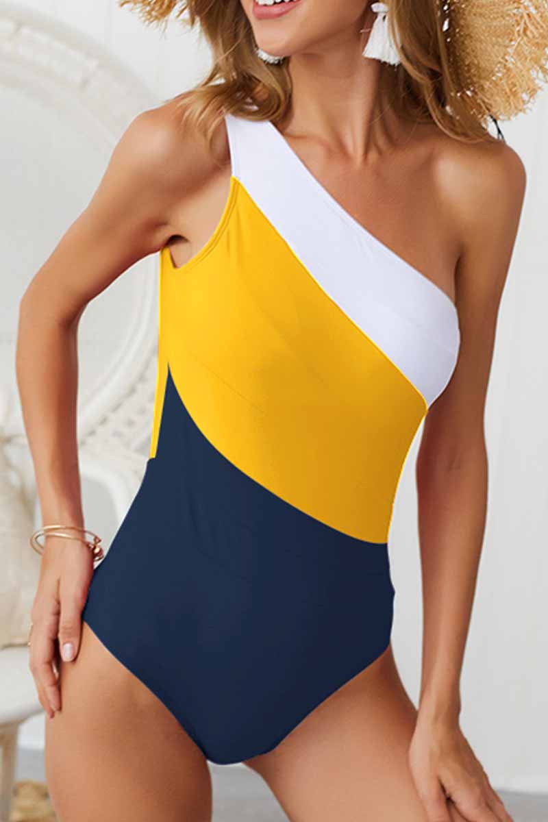 Florcoo Patchwork One Shoulder Striped Swimwear - Fashionpara