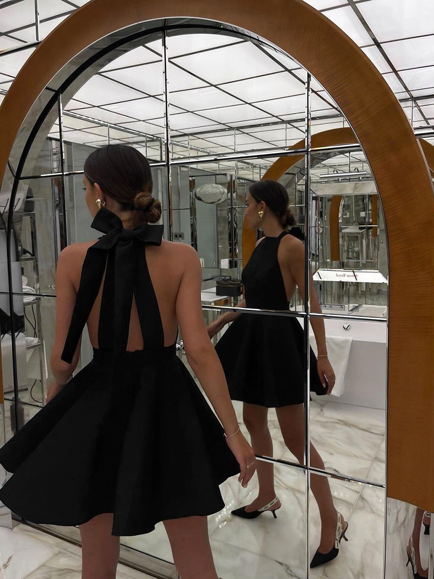 Bow-Gate Mini Dress - Black