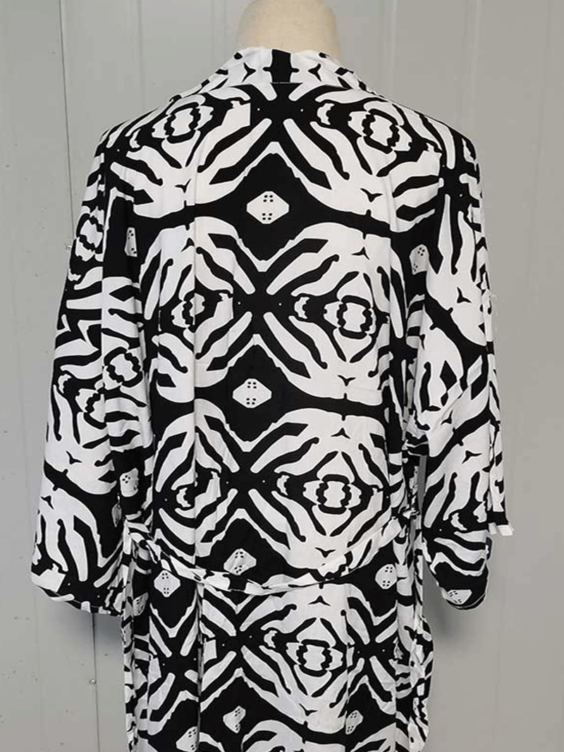 Printed Black Color Polyester Long Length Gown Kimono Duster Robe 4