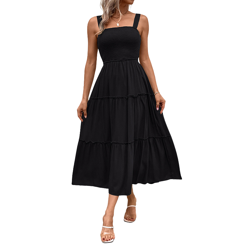 Square Neck Smocked Sleeveless Tiered Midi Dress 4