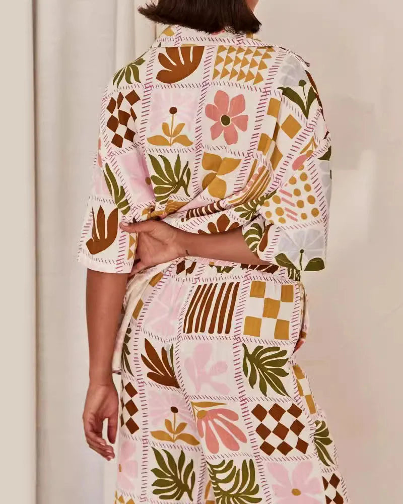 Casual Print Commuter Loose Two-piece Set - Fashionpara