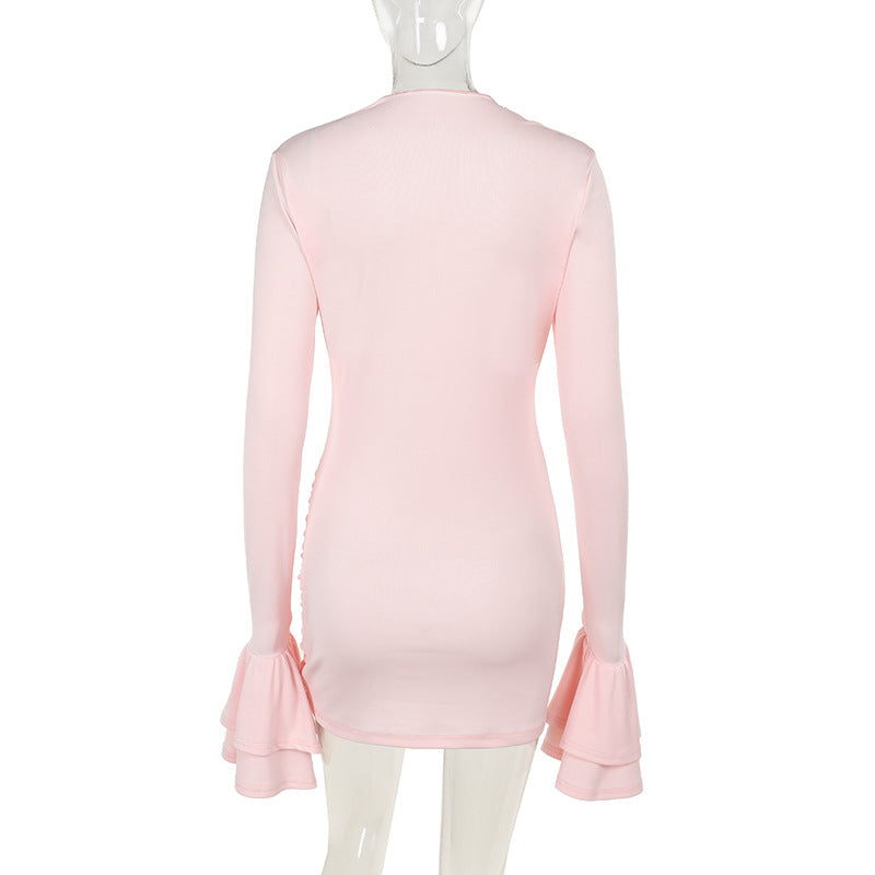 Ruched Long-Sleeve Flared-Cuff Bodycon Mini Dress 4