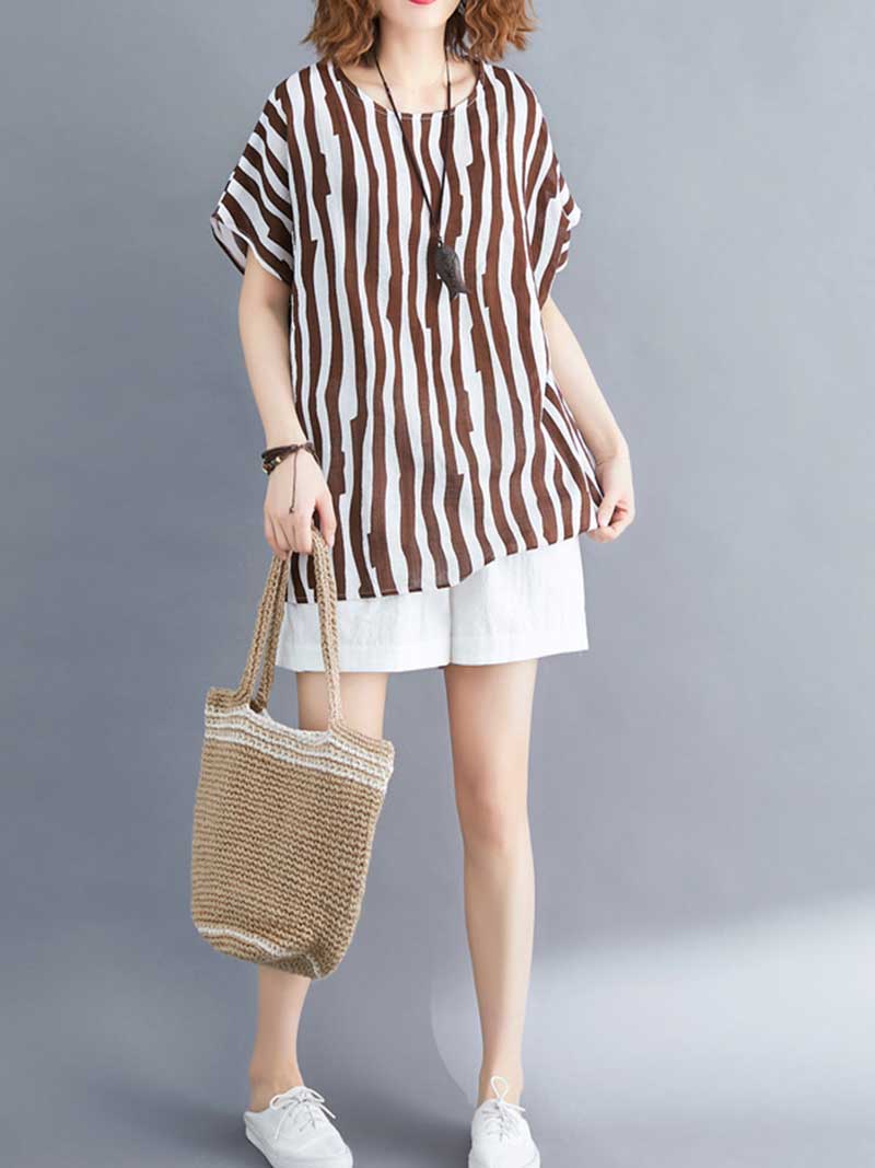 On My Mind striped Cotton Linen T-Shirt Top - Fashionpara