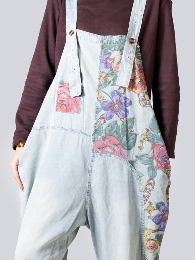 Female Loose Fitting Denim Overall Jumpsuits Wide-Leg Pocket Overalls - Fashionpara