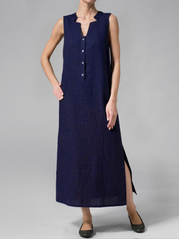 Button Align Slide-On Maxi Dress - Fashionpara