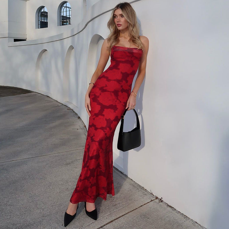 Floral Print Square Neck Bodycon Maxi Dress