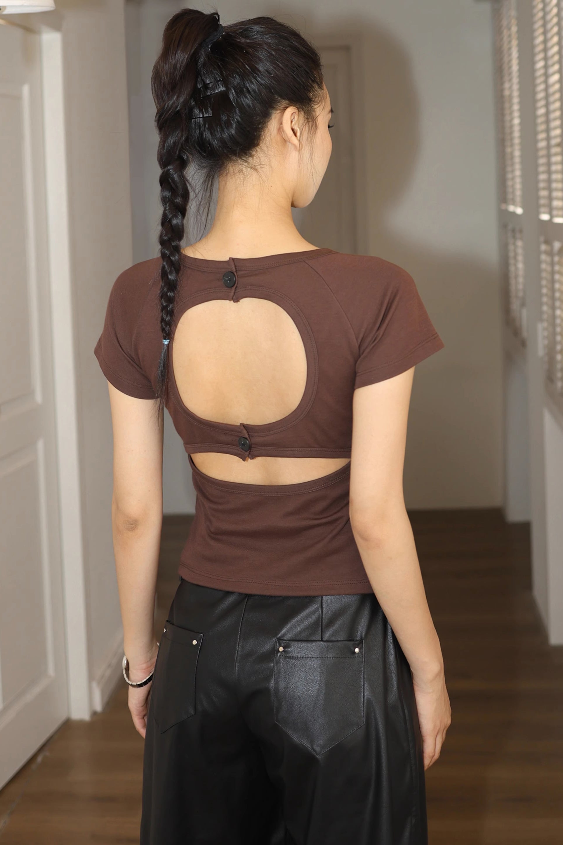 Backless Knot Back Solid Tops Shirts