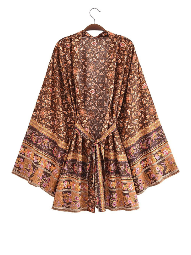Short Kimono Jacket. Short Kimono Robe. Bohemian Print Kimono - Fashionpara
