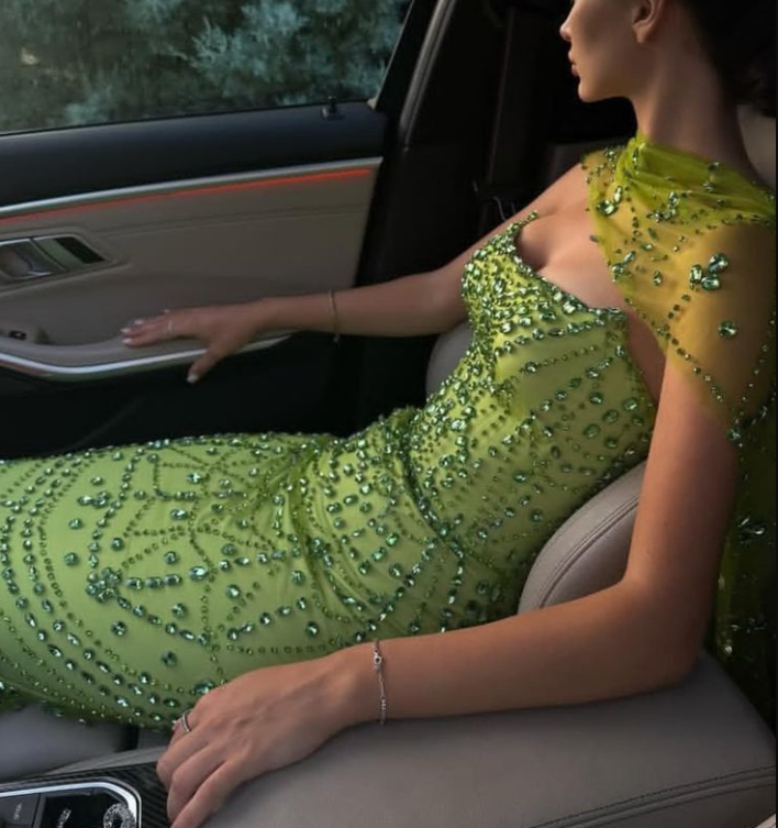 Gorgeous Green Strapless Tulle Beaded Mermaid Evening Dress Long Prom Gown D836