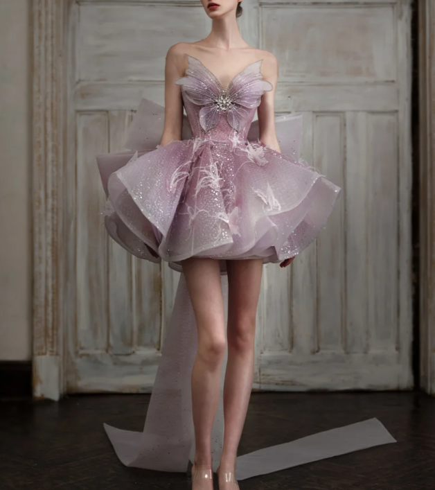 Pretty Purple Butterfly Organza Sequin A Line Formal Homecoming Dress 20th Birthday Outfits With Bow D155
