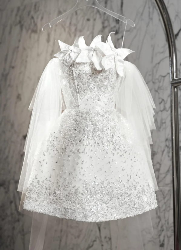 Sweet Tulle Sequin Beaded Short Birthday Dress White A Line Homecoming Dress S363