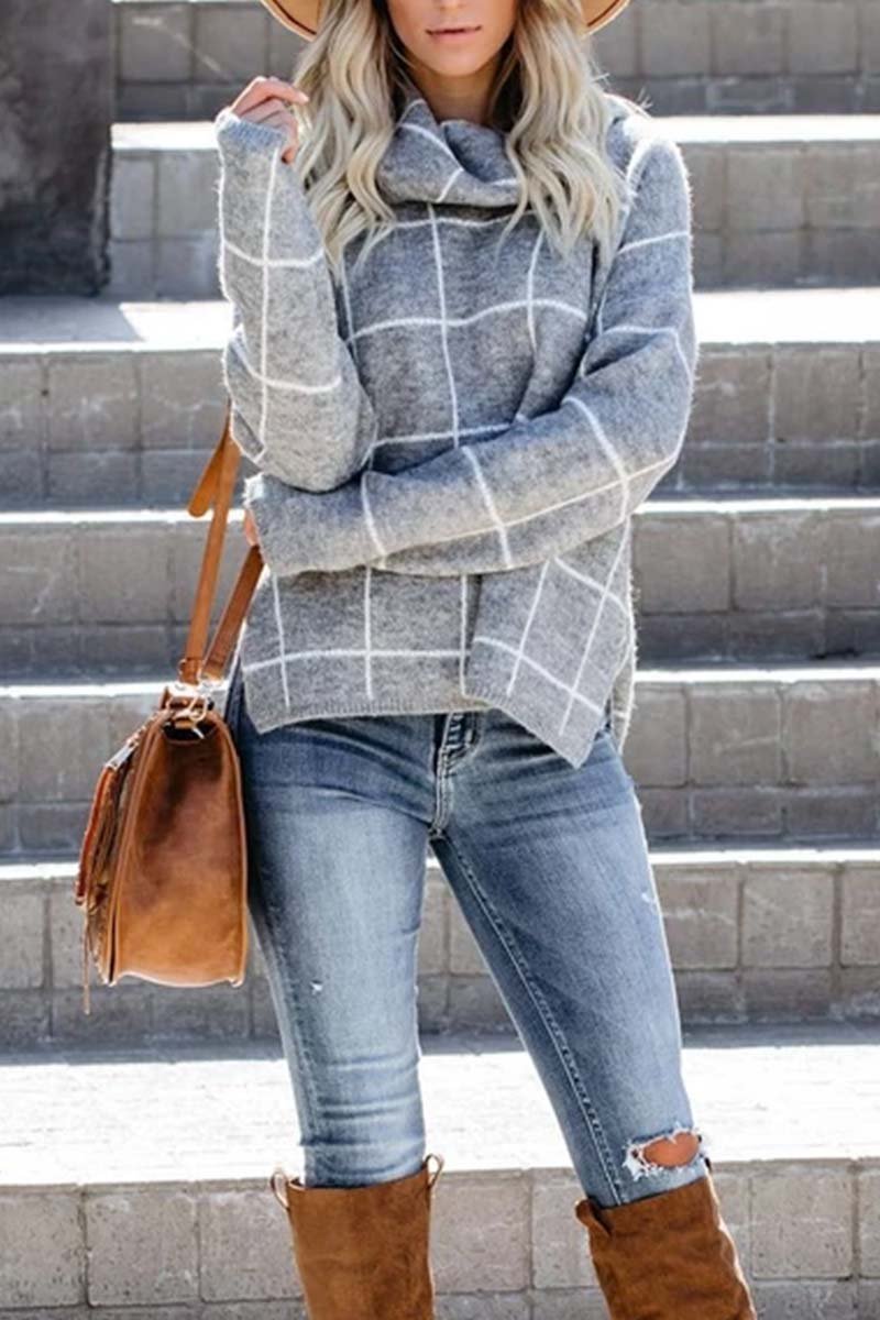 Florcoo Stylish Turtleneck Plaid Sweater in 5 Colors