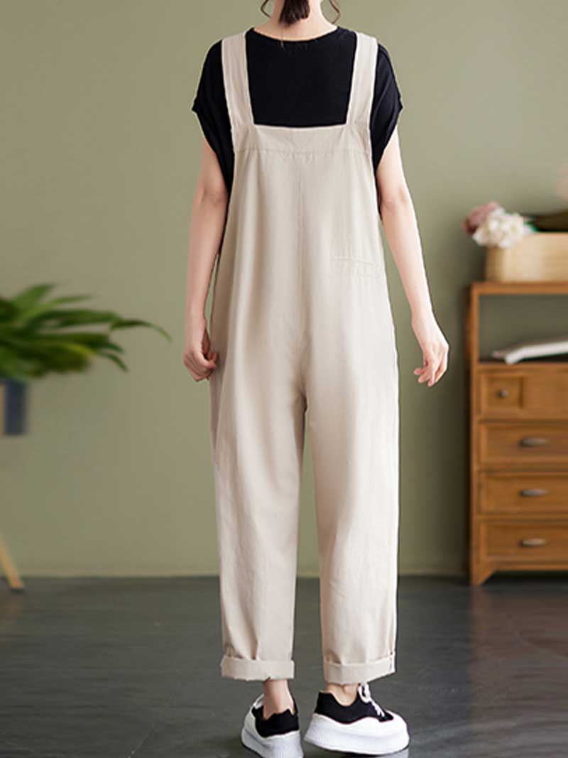 Plain Cotton Overalls High Waist Dungaree - Fashionpara