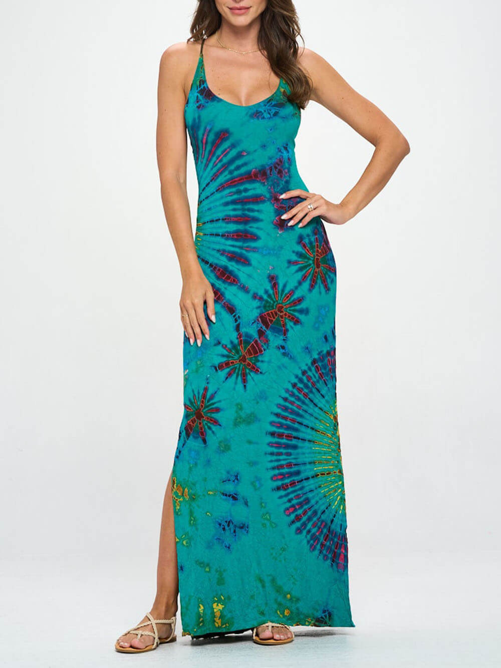 Vacay-Mode Tie Dye Spandex Maxi Dress - Fashionpara
