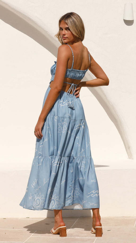 Printed Strappy Ruffle Cutout Tiered Maxi Dress 4
