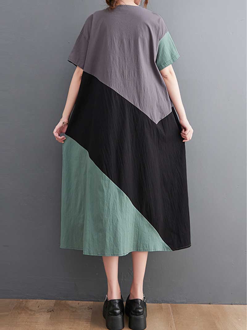 Plain Cotton Short Sleeves A-Line Dress 4
