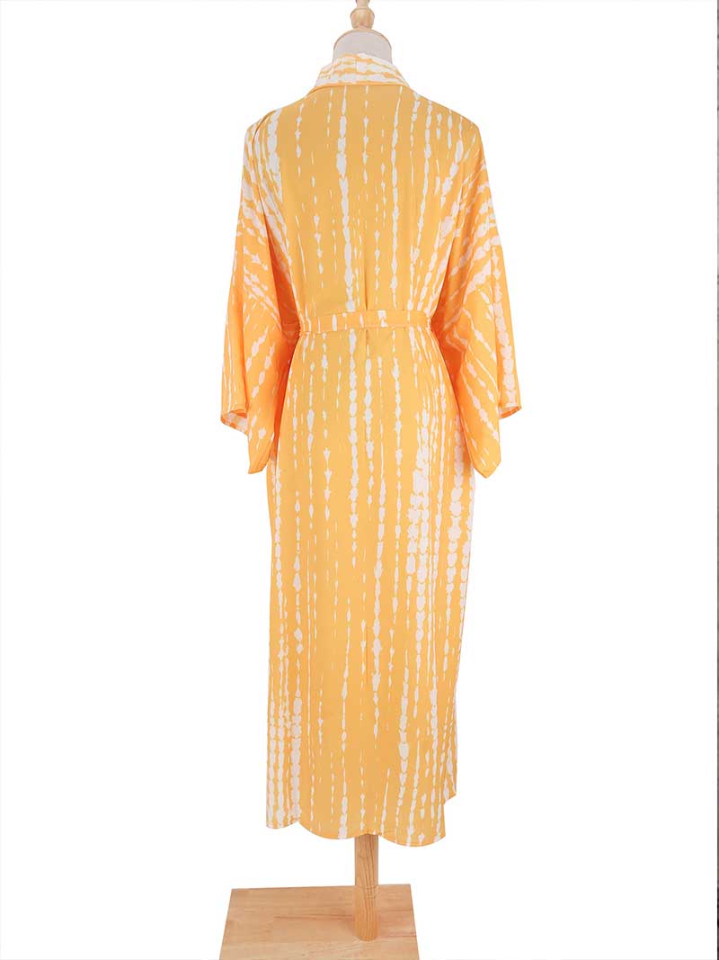 Tie-Dye Print Different Color Rayon Long Length Gown Kimono Duster Robe - Fashionpara
