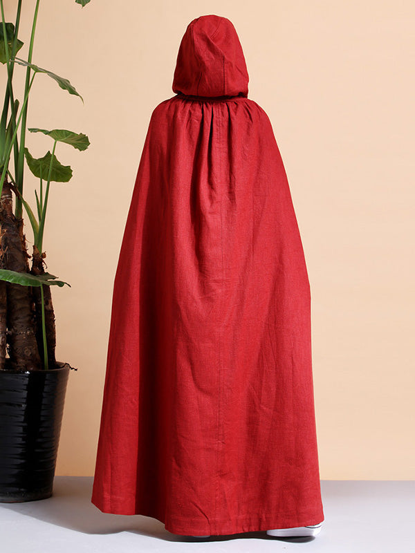 Solid Color Hooded Linen Cape Coat 4