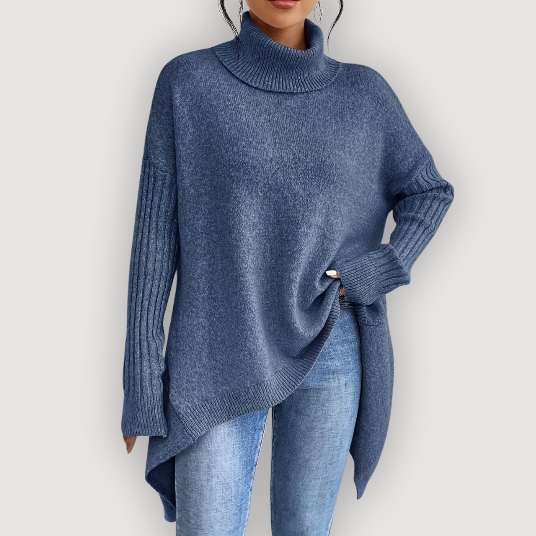 Turtleneck Long Sleeve High Low Oversized Sweater 11