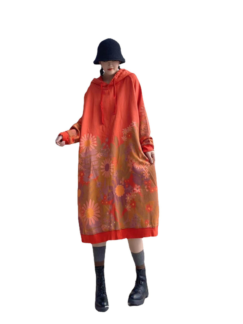 All Of Me Floral Print Hooded Sweater Midi Dress 10