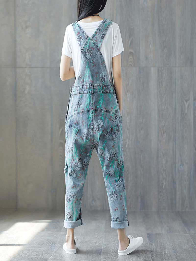 Reality Is Wrong Ripped Printed Straps Denim Overall Dungarees - Fashionpara
