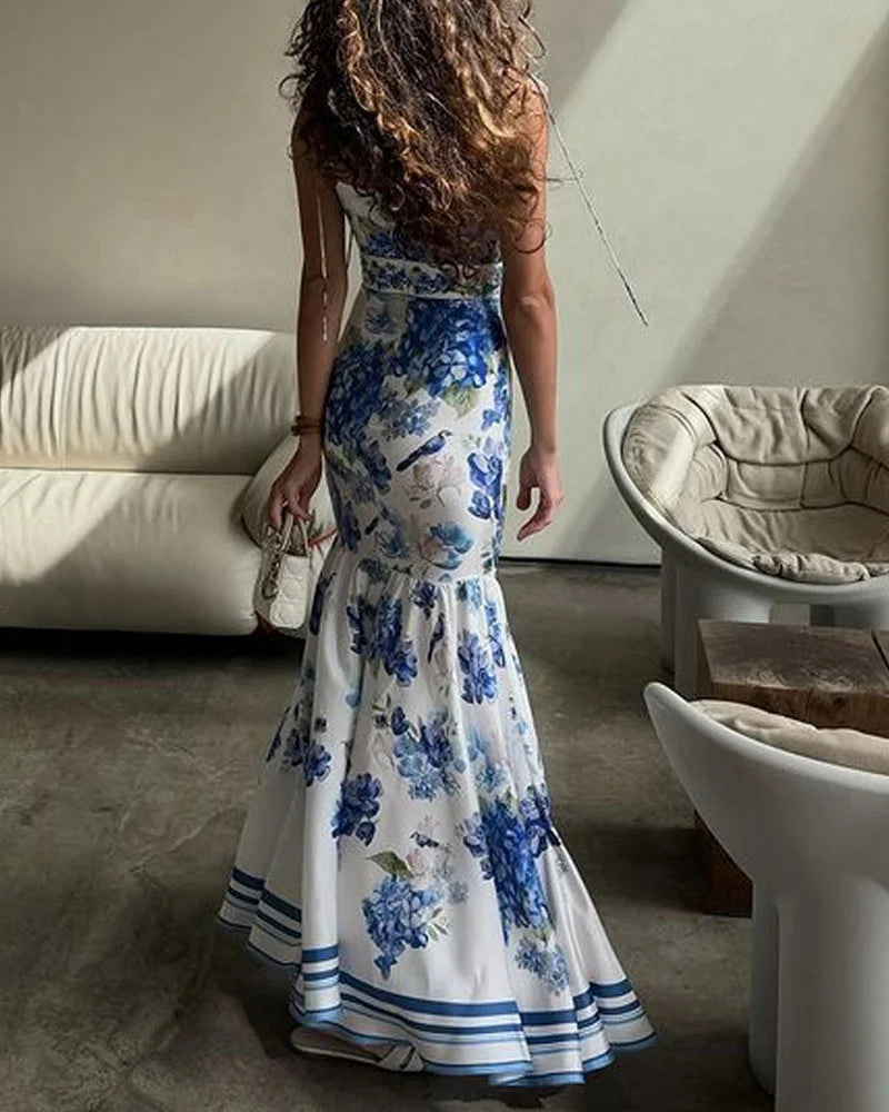 Elegant Holiday Lace-Up Printed Dress - Fashionpara