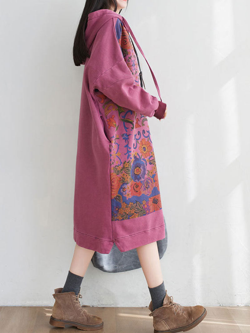 Printed Hooded Long-Sleeve Sweatshirt Midi Dress 6