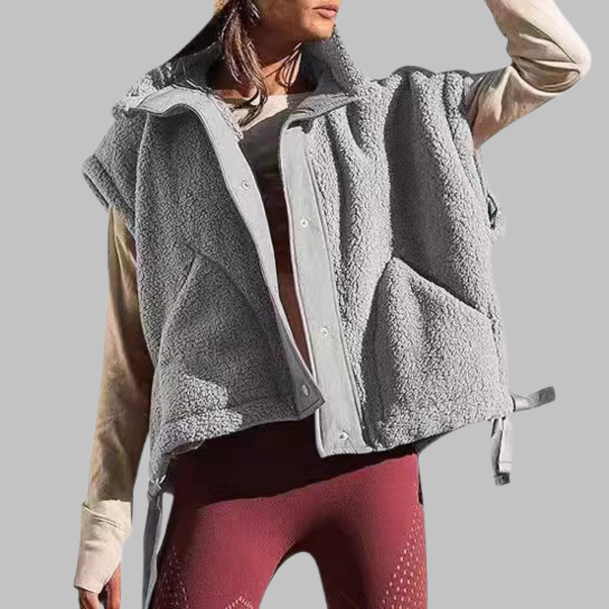 Fleece Stand Collar Button Front Sleeveless Vest 4