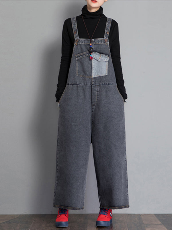 Jackie Thicken Denim Wide Leg Vintage Overall Dungaree - Fashionpara