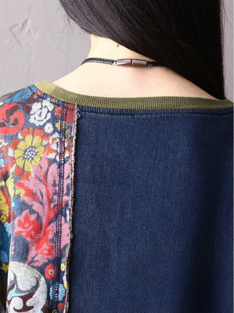 Autumn bat sleeve denim large size sweater midi style top dress 3