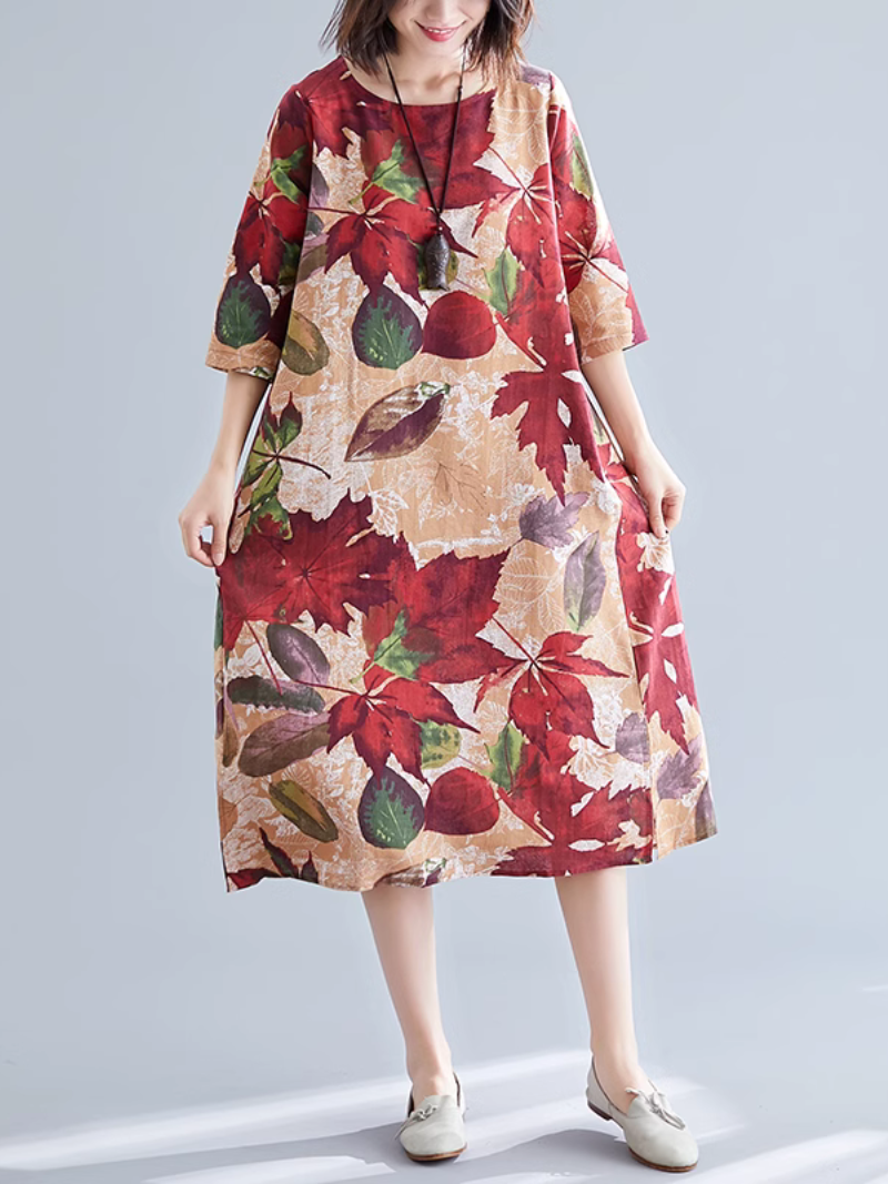 Floral Print Round Neck Half Sleeve A-Line Midi Dress 4