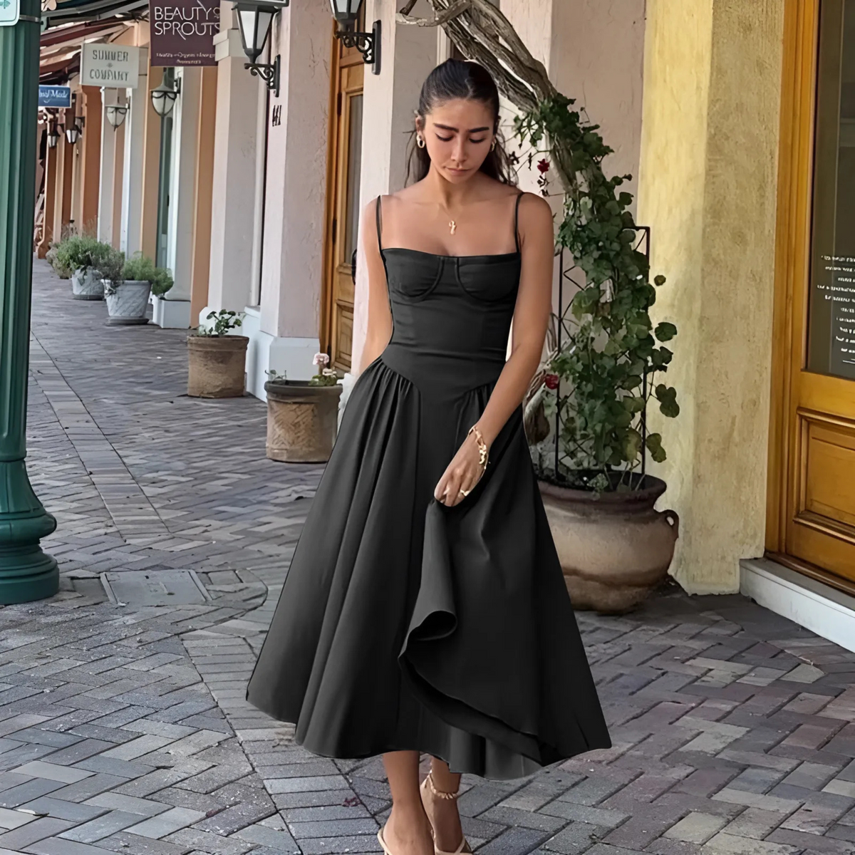 Strapless Corset Bustier Fit and Flare Midi Dress 8