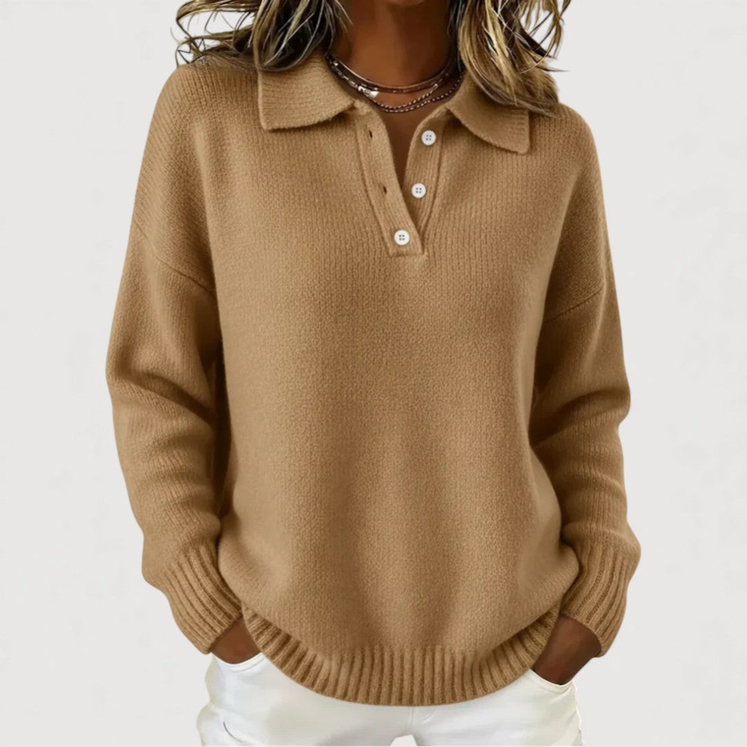 Collared Button Placket Long Sleeve Knit Sweater 2