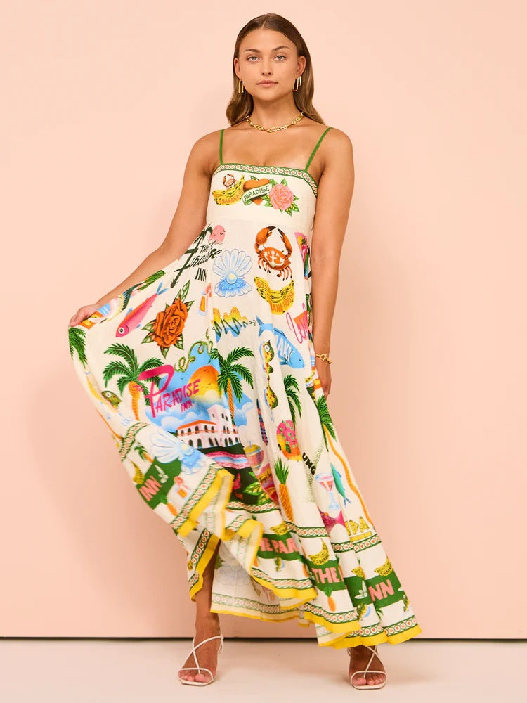 Novelty-Print Square-Neck Strappy Tiered Maxi Dress 4