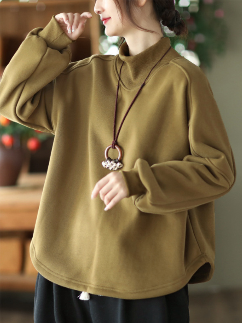 Long sleeves Pullover Plus Fleece Casual Sweater Loose Top - Fashionpara