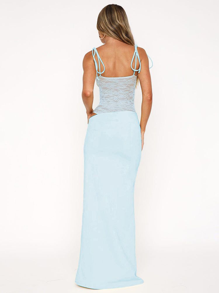Lace-Insert Strapless Ruched Mermaid Maxi Dress 4