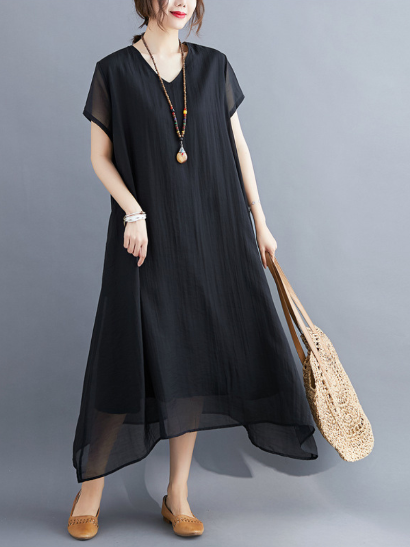 Close To my Heart Cotton V-neck A-line Dress - Fashionpara