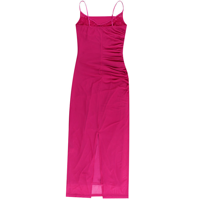 Mesh Lace-Trim Strappy Ruched Bodycon Maxi Dress 4