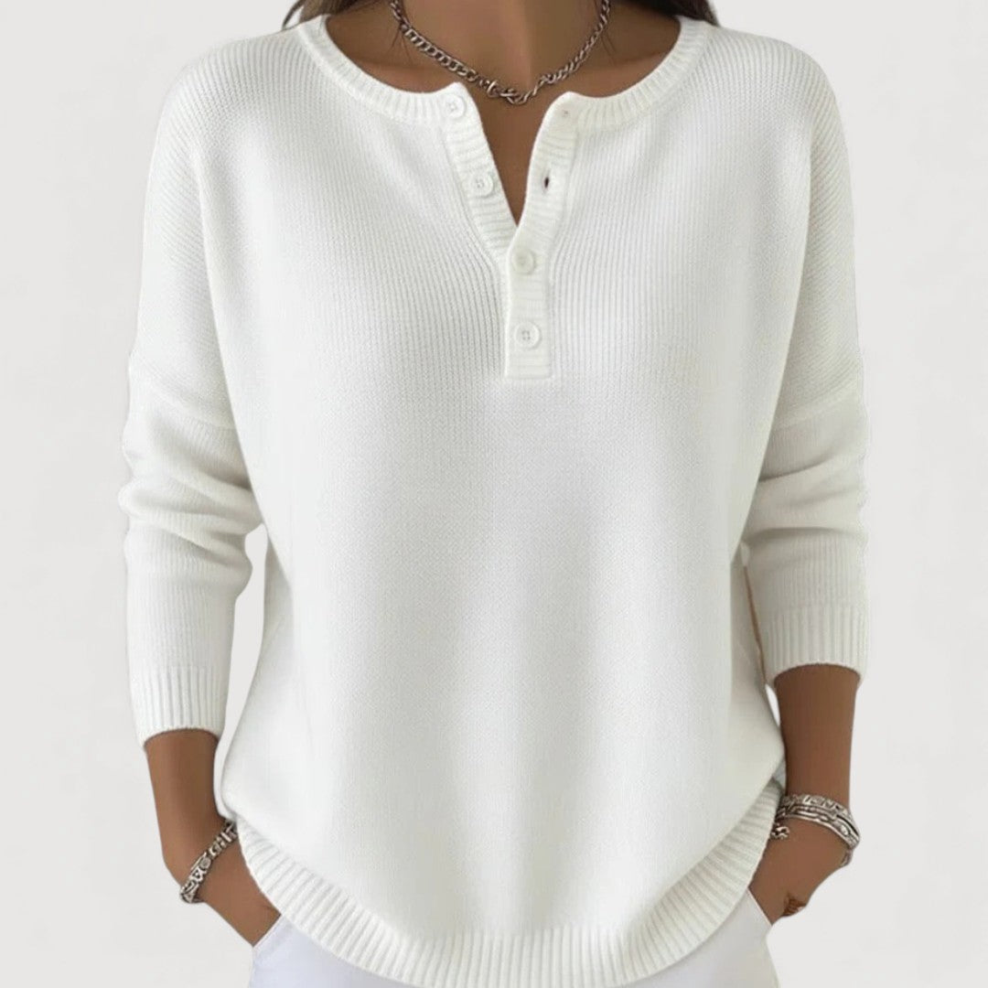 Henley Neck Button Placket Long Sleeve Knit Sweater 4