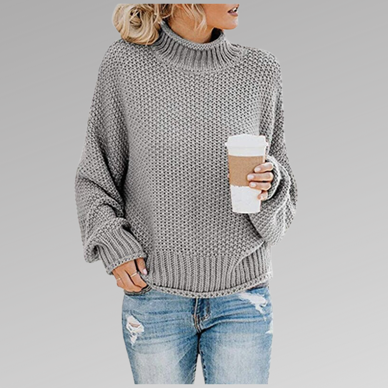 Turtleneck Drop Shoulder Chunky Knit Oversized Sweater 5