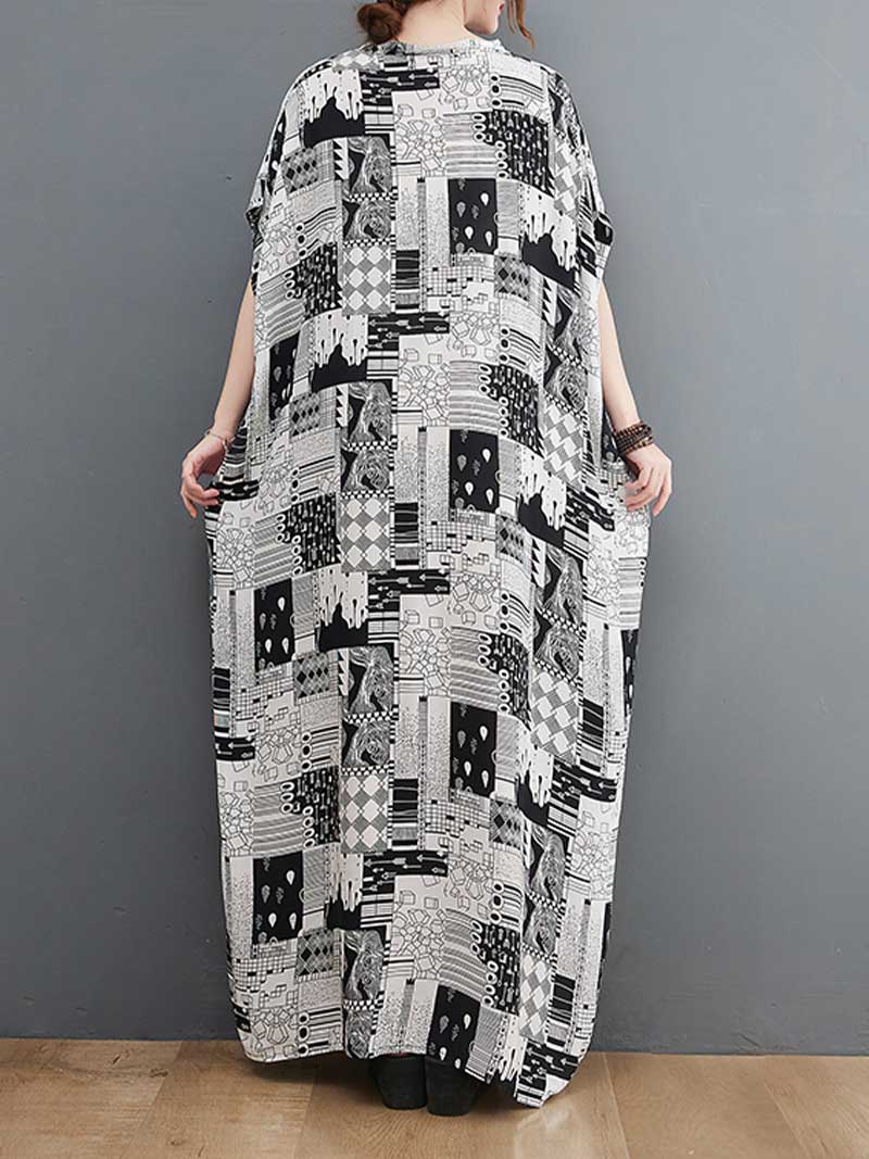 Look At Me Black & White Printed Kaftan Dress - Fashionpara
