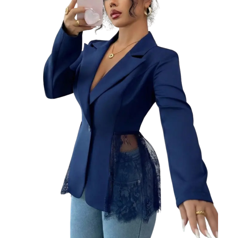 Lace Peplum Hem Deep V-Neck Single Button Blazer 4