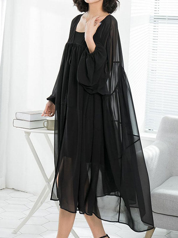 Sheer Chiffon Square Neck Oversized Smock Midi Dress 2