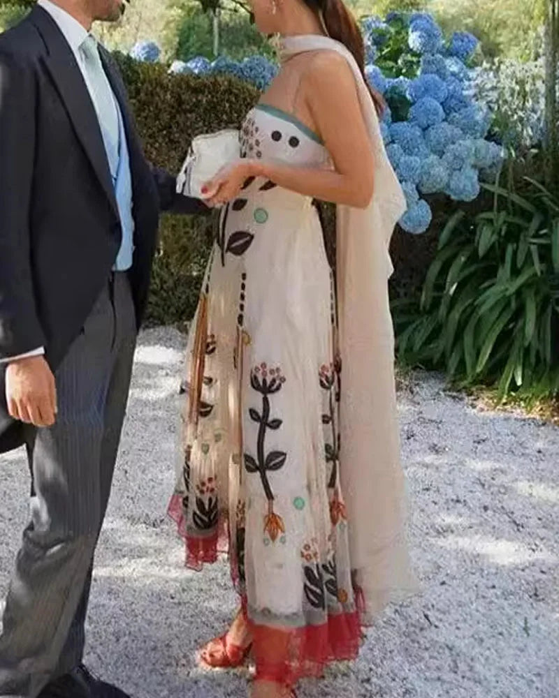 Elegant Chiffon Printed Sling Dress - Fashionpara