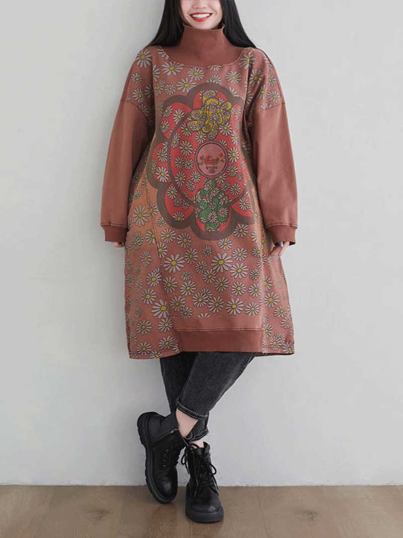 Make Your Dreams Printed Turtleneck Sweater Midi Dress - Fashionpara