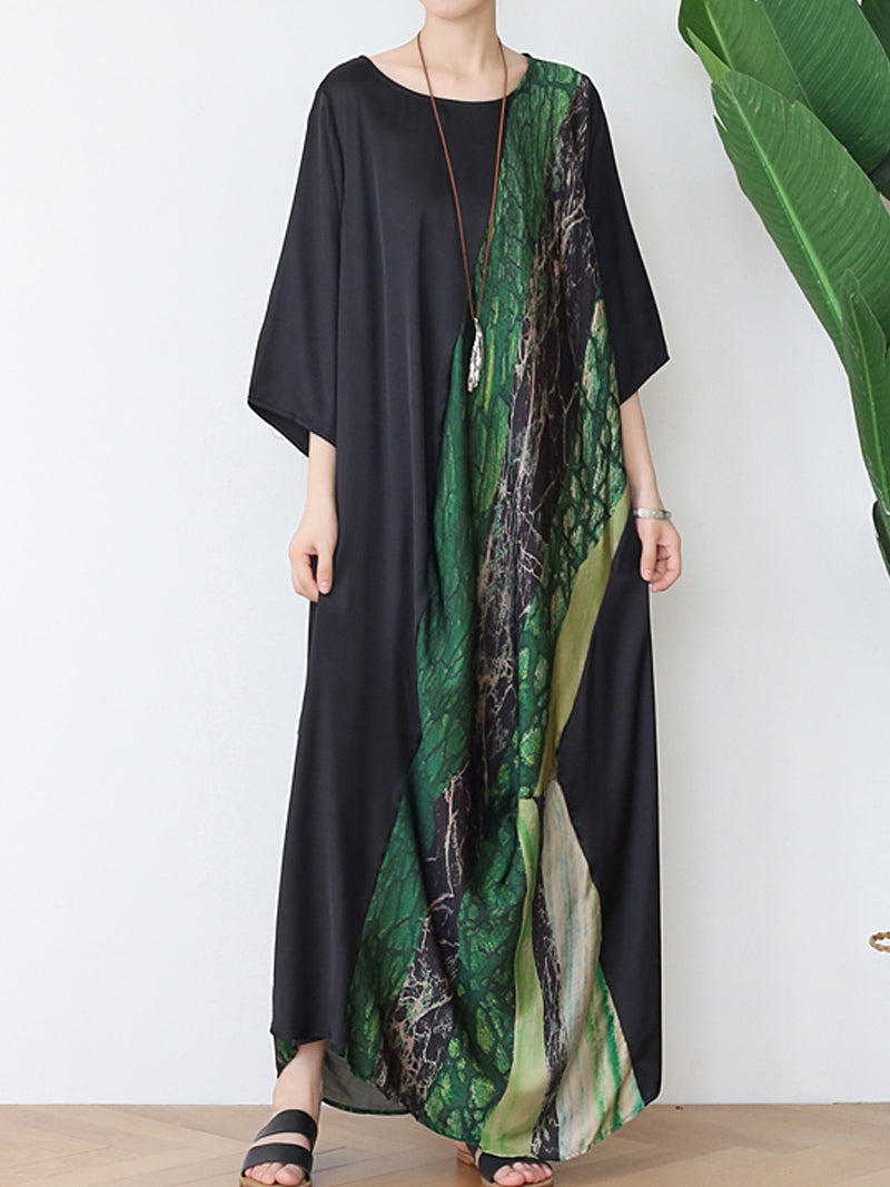 Marble Print Round Neck Batwing Sleeve Kaftan Maxi Dress 8